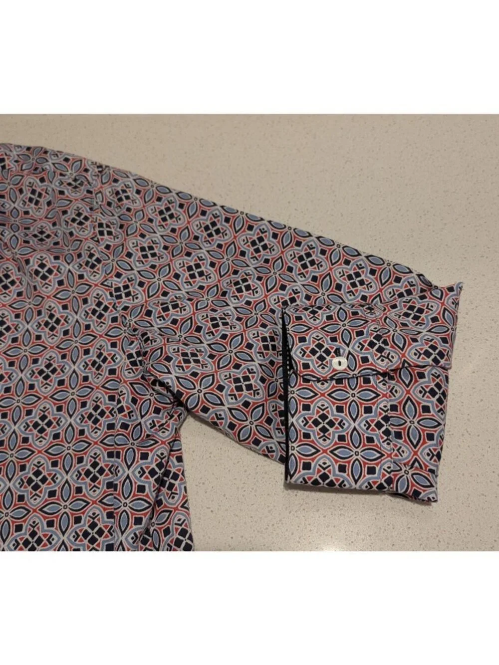 Foxcroft Womens Wrinkle-Free Button-Up Shirt Size 14 Geometric Print 3/4 Sleeves - Picture 13 of 15